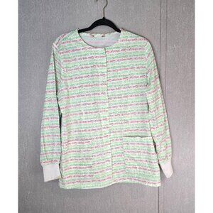 Scrub Jacket Women's M White Happy Christmas Holiday Winter Medical Nursing